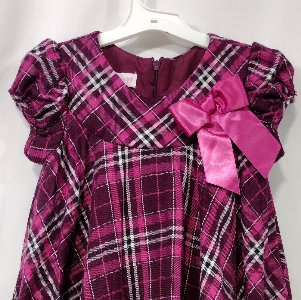 Bonnie Jean Metallic Plaid Dress Girls 5 Pink Babydoll Princess Holiday Party - Picture 2 of 8